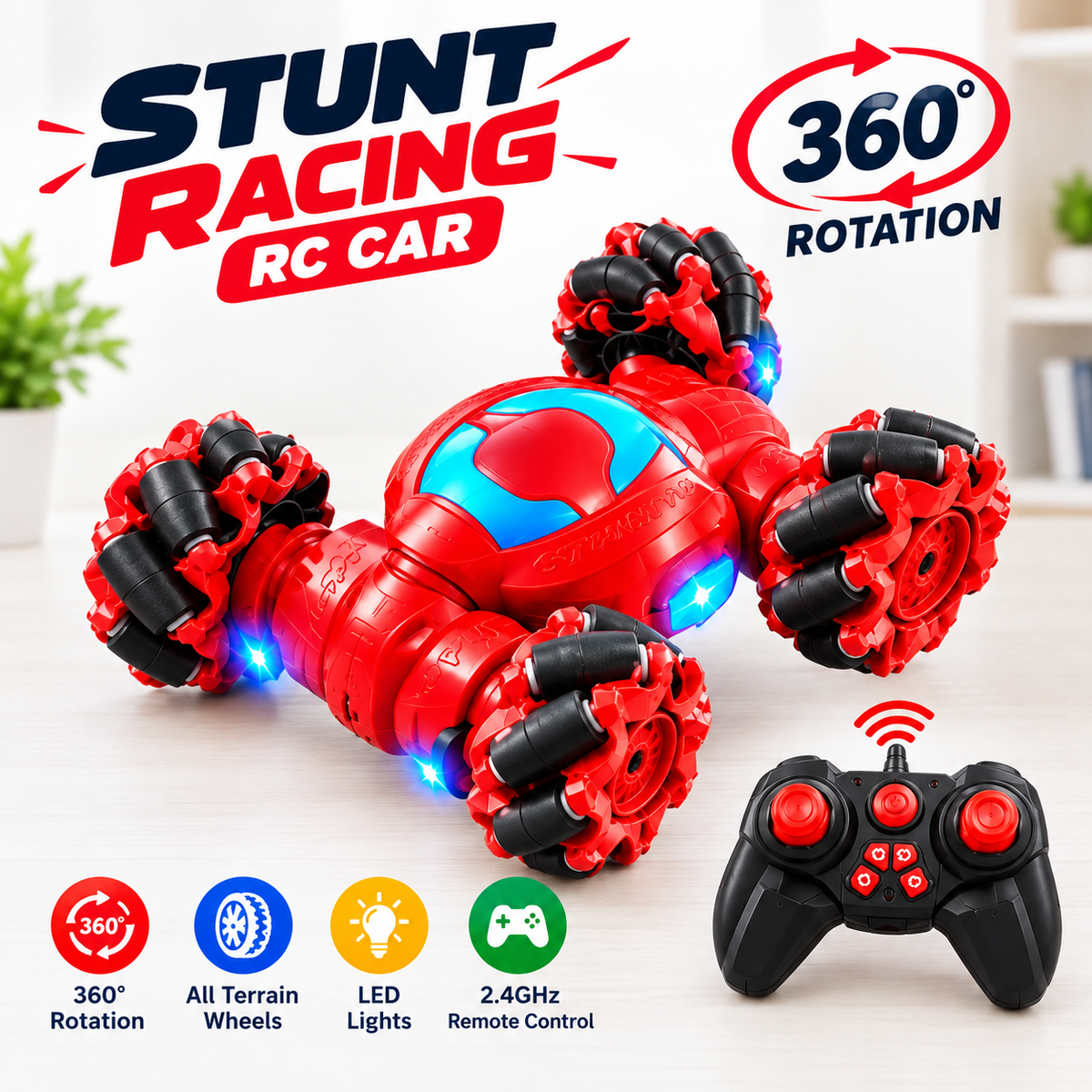 360° Stunt RC Car – LED Lights & Remote Control