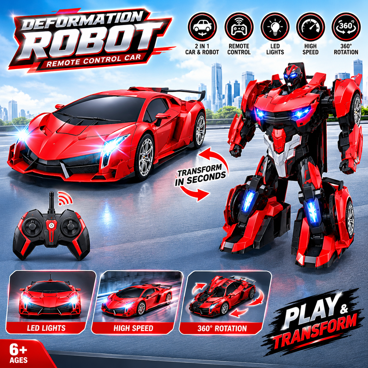 2-in-1 Transforming RC Car Robot – Remote Control Toy