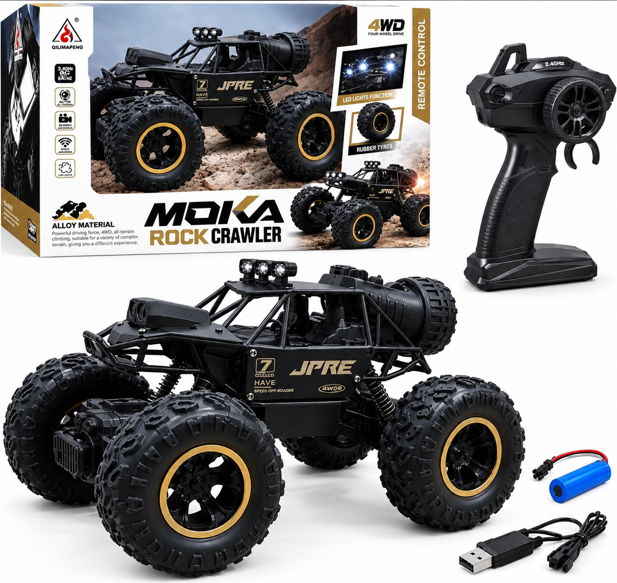 4WD RC Rock Crawler Car with HD Camera, WiFi & Water Spray